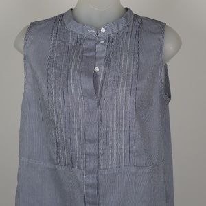 Blue White Striped Sleeveless Shirt